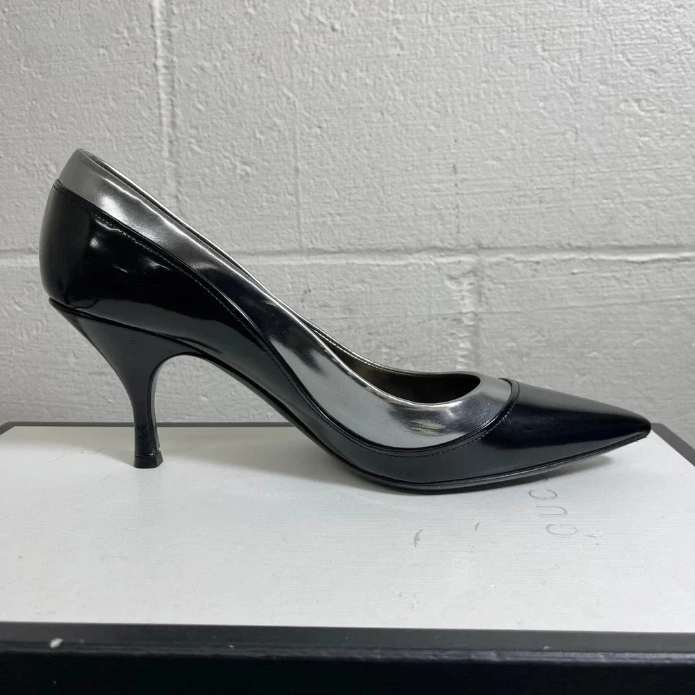 Lanvin Black Silver Pointed Toe Stiletto Pump Heels Womens 41 EU/8 US Italy Made